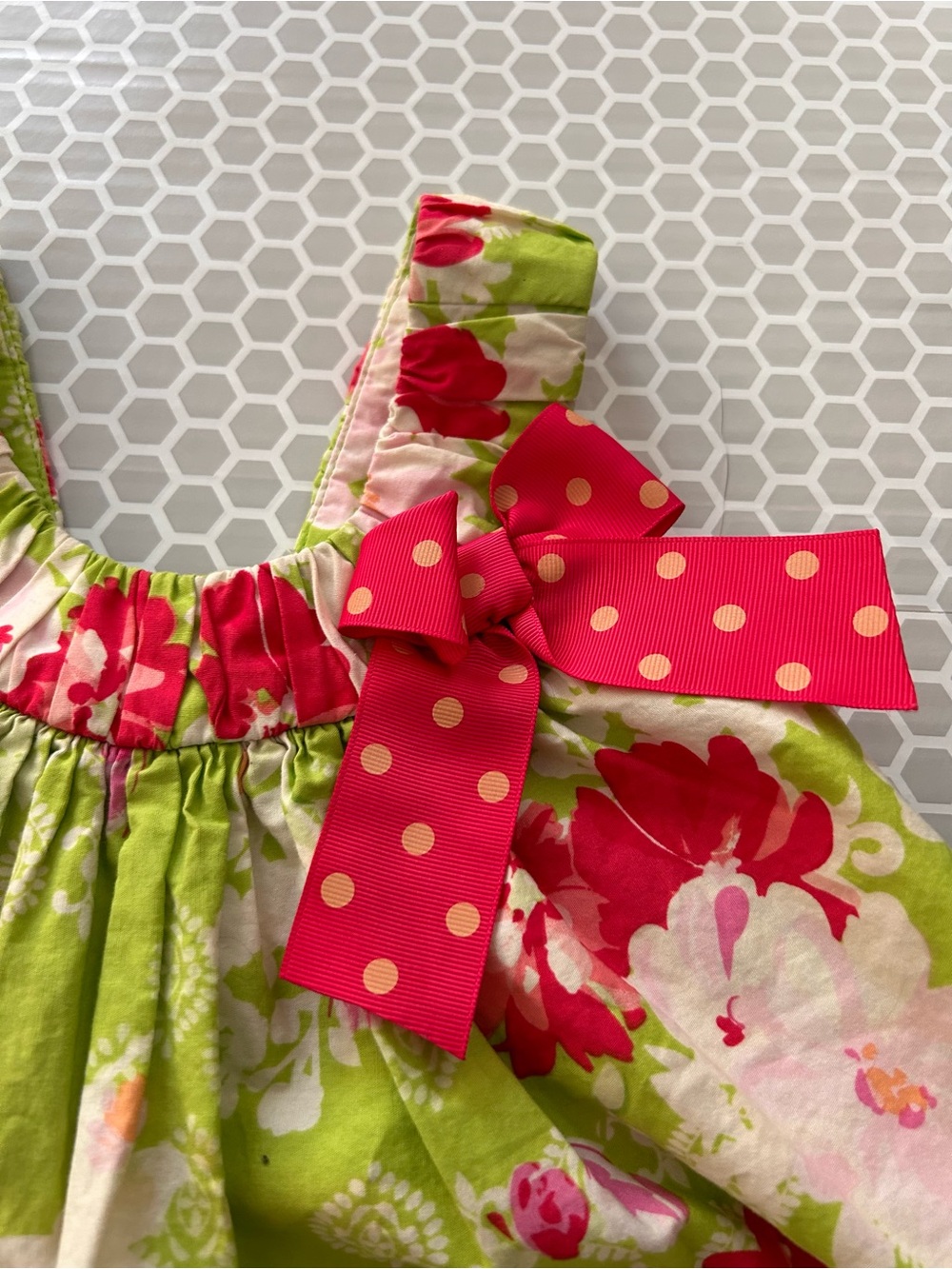 Jessica Ann Lime Green Floral Dress with Pink Accents 100% Cotton Size 4T - Picture 3 of 6